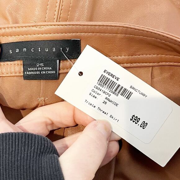 Sanctuary by Evereve Triple Threat Vegan Leather Midi Skirt Rawhide Camel Brown - Picture 2 of 5